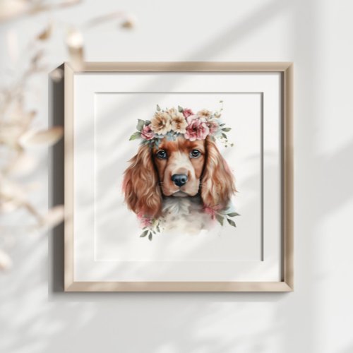 Irish Setter Puppy Pet Watercolor Flower Poster
