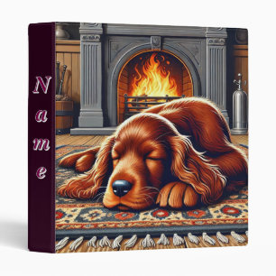 Irish Setter Puppy Sleeping by a Warm Fireplace 3 Ring Binder