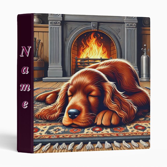 Irish Setter Puppy Sleeping by a Warm Fireplace 3 Ring Binder (Front/Spine)