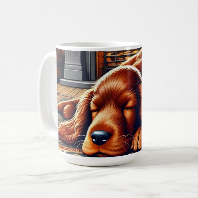 Irish Setter Puppy Sleeping by a Warm Fireplace Coffee Mug (Front Left)