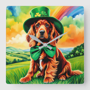 Irish Setter Puppy -St Patricks day Square Wall Clock
