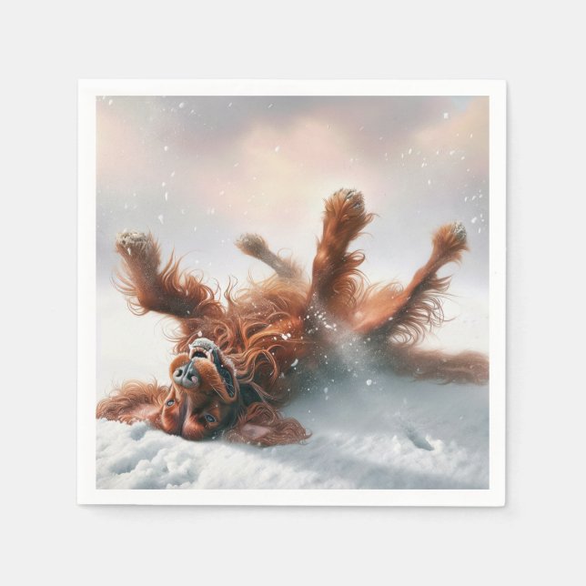 Irish Setter Rolling In Snow Napkins (Front)