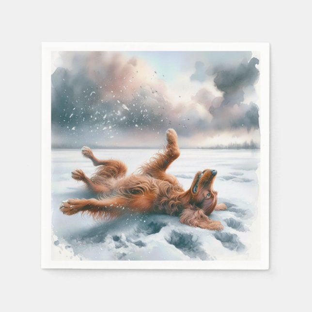 Irish Setter Rolling In Snow Napkins (Front)