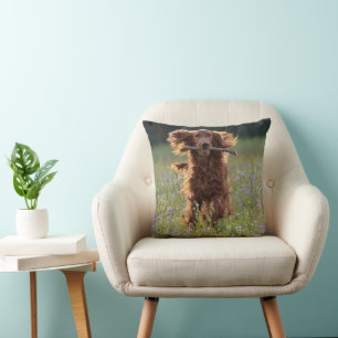 Irish Setter Running with a Stick Throw Pillow