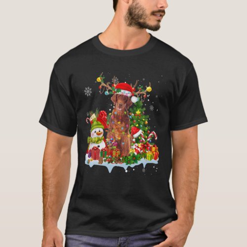 Irish Setter Santa Hat Reindeer Christmas Lights P T_Shirt