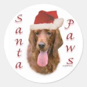 Irish Setter Santa Paws Classic Round Sticker
