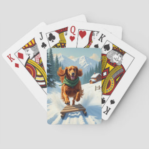 Irish Setter Sledding Adventure Christmas Painting Poker Cards