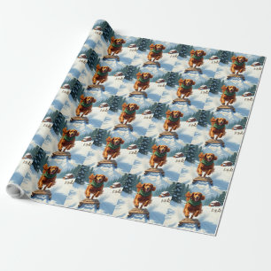 Irish Setter Sledding Adventure Christmas Painting Wrapping Paper