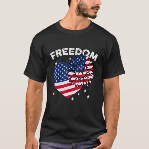 Irish Setter Sunflower Heart American Flag Freedom T_Shirt