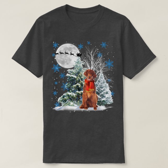Irish Setter Under Moonlight Snow Christmas Pajama T-Shirt (Design Front)
