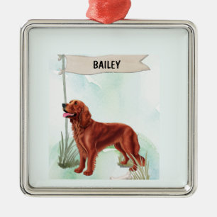 Irish Setter Watercolor Personalized Dog Metal Ornament