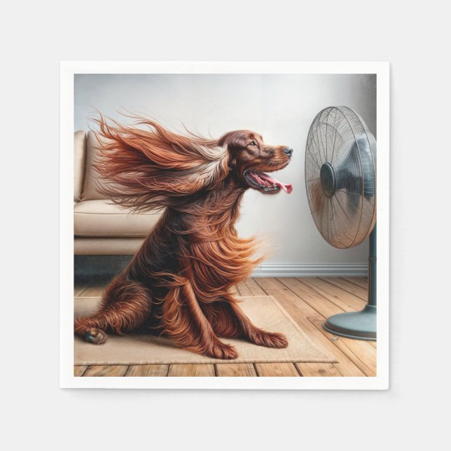 Irish Setter With Blowing Fan Napkins (Front)