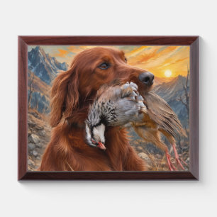 Irish Setter with Chukar Partridge ,Art Award Plaque