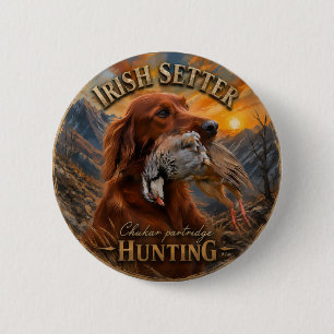 Irish Setter with Chukar Partridge ,Art Button