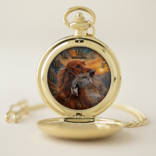 Irish Setter with Chukar Partridge ,Art Pocket Watch
