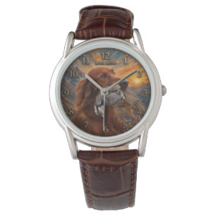 Irish Setter with Chukar Partridge ,Art Watch