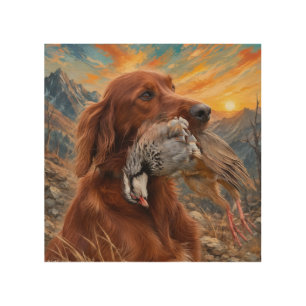 Irish Setter with Chukar Partridge ,Art Wood Wall Art