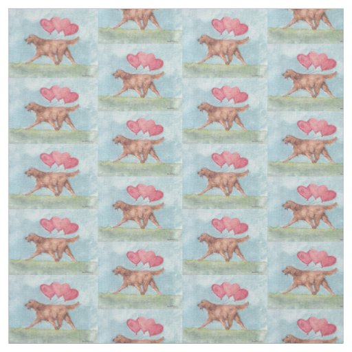 Irish Setter with Heart Balloons Dog Art Fabric