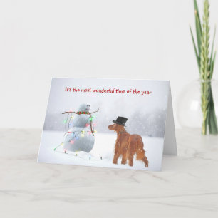 Irish Setter With Holiday Snowman Card