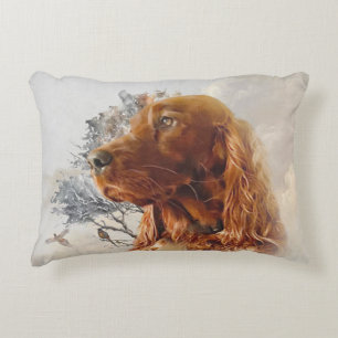 Irish setter with pheasant accent pillow