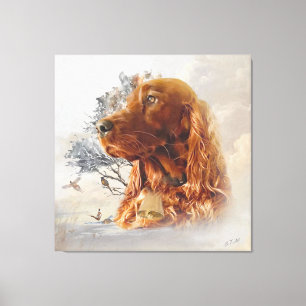 Irish setter with pheasant canvas print