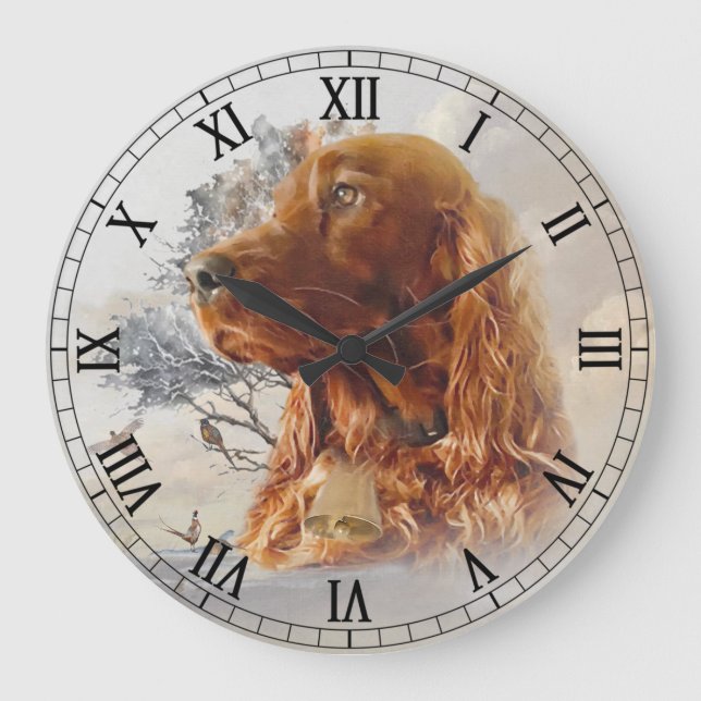 Irish setter with pheasant  large clock (Front)