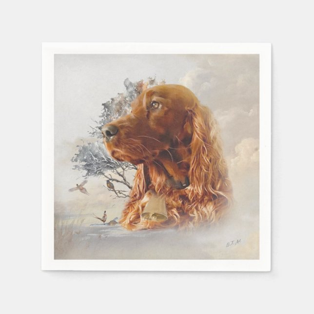 Irish setter with pheasant  napkins (Front)