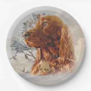 Irish setter with pheasant  paper plates