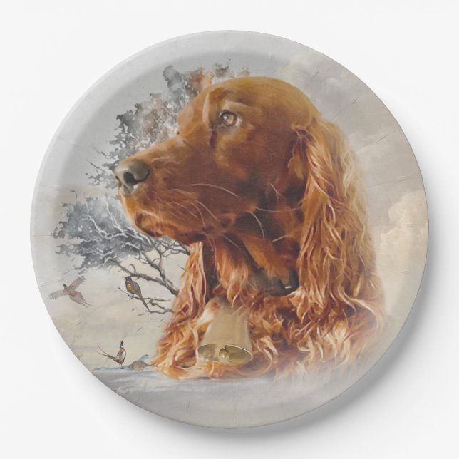 Irish setter with pheasant  paper plates (Front)
