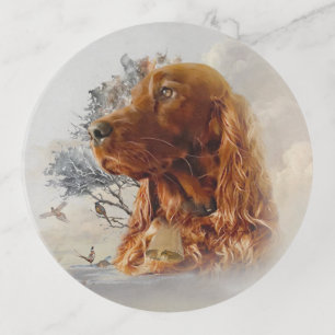 Irish setter with pheasant trinket tray
