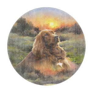 Irish setter with puppy cutting board