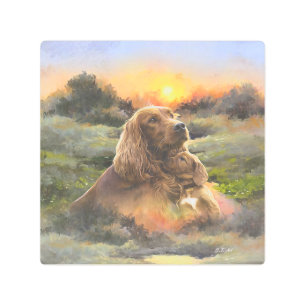 Irish setter with puppy metal print