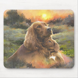 Irish setter with puppy mouse pad