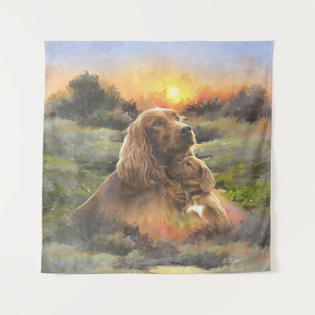 Irish setter with puppy tapestry (Front)