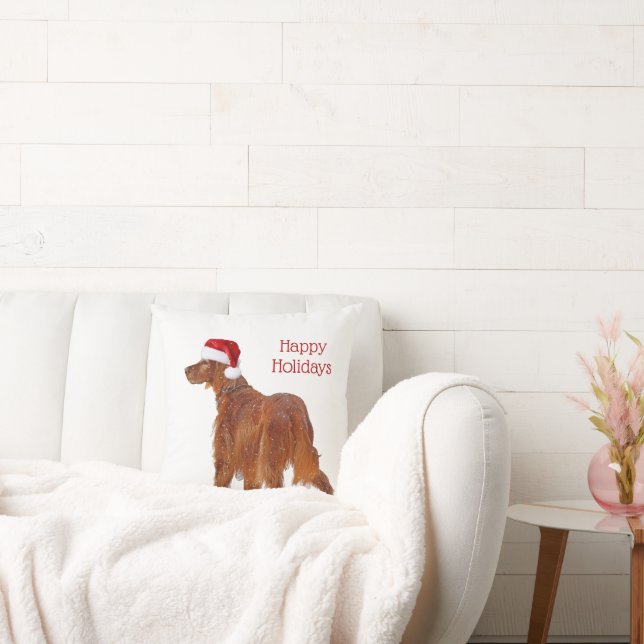Irish Setter With Santa Claus Hat Throw Pillow (Couch)