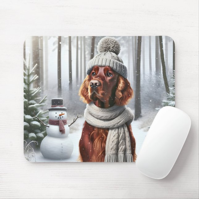Irish Setter With Snowman Mouse Pad (With Mouse)