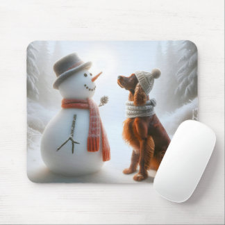 Irish Setter With Snowman Mouse Pad