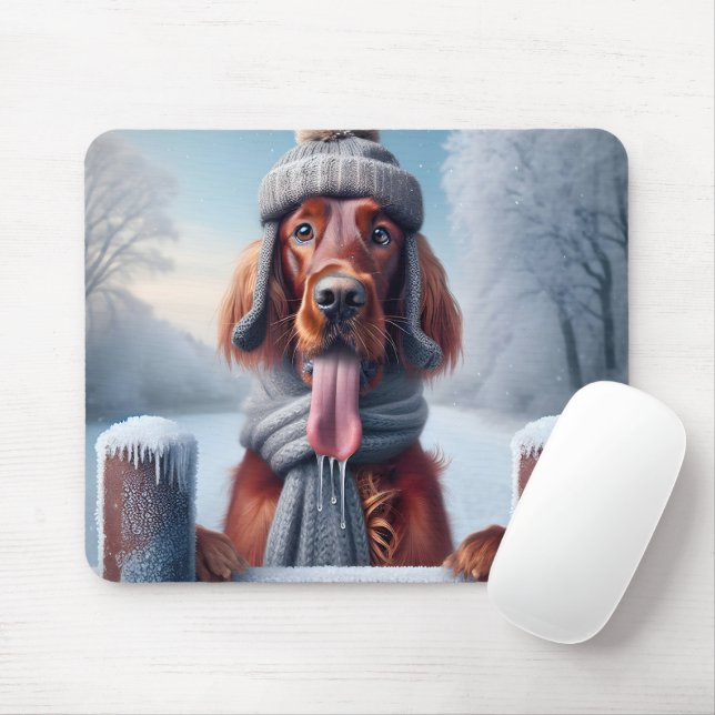 Irish Setter With Winter Scarf and Hat Mouse Pad (With Mouse)