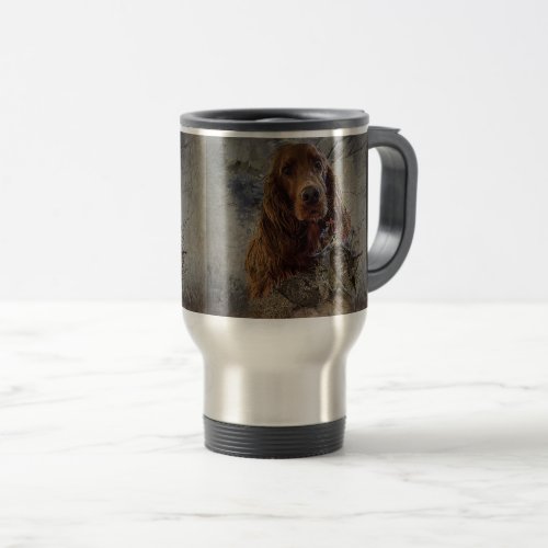 Irish setter with woodcock       travel mug