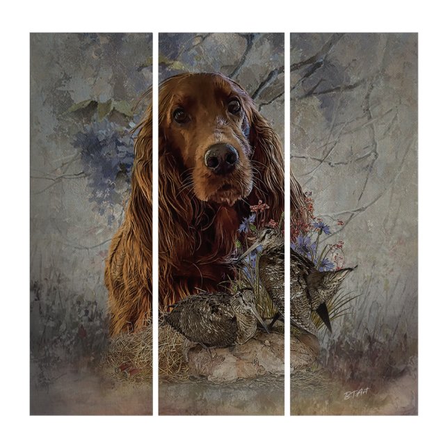 Irish setter with woodcock   triptych (Front)