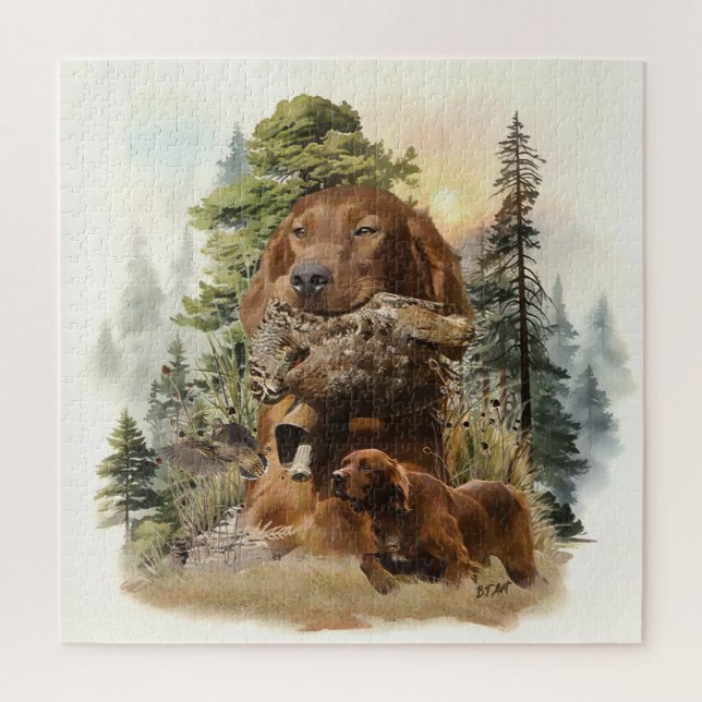 Irish Setter , Woodcock hunting,  Art Jigsaw Puzzle (Vertical)