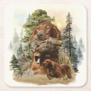 Irish Setter , Woodcock hunting, Art Square Paper Coaster