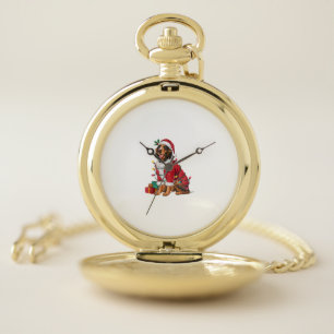 Irish Setter Xmas Lighting Santa Irish Setter Dog  Pocket Watch