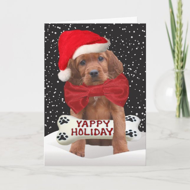 Irish Setter Yappy Holidays Cards (Front)