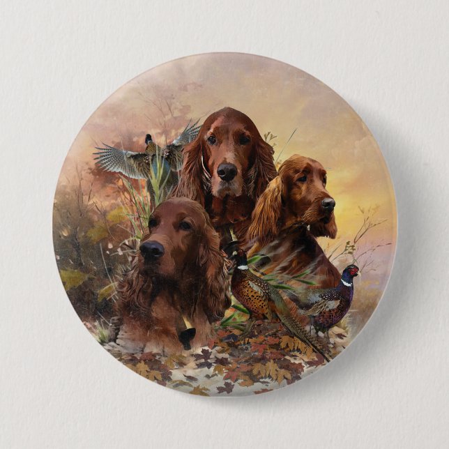  Irish Setters with Pheasants - Passion Hunt Button (Front)