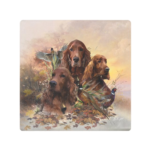  Irish Setters with Pheasants - Passion Hunt Metal Print (Front)