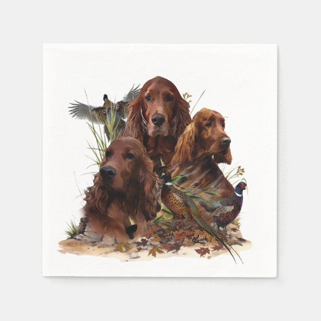  Irish Setters with Pheasants - Passion Hunt Napkins (Front)