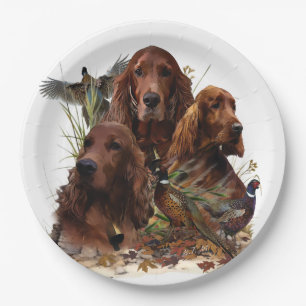 Irish Setters with Pheasants - Passion Hunt Paper Plates