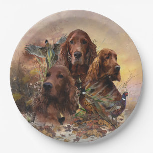 Irish Setters with Pheasants - Passion Hunt Paper Plates