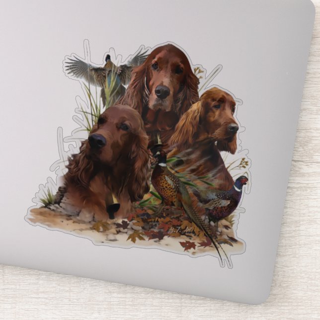  Irish Setters with Pheasants - Passion Hunt Sticker (Detail)